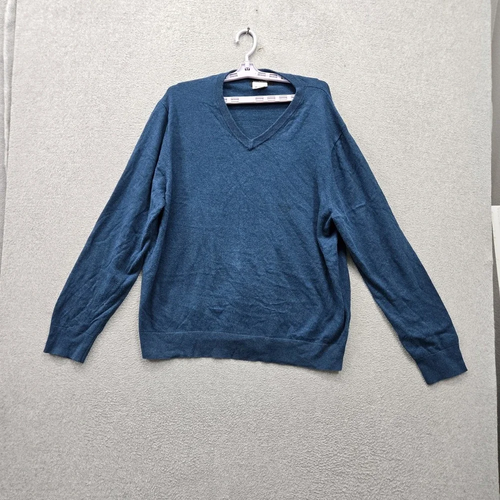 Banana Republic Men Sweater XL Blue Cotton Silk Pullover Sweater Premium Luxe
